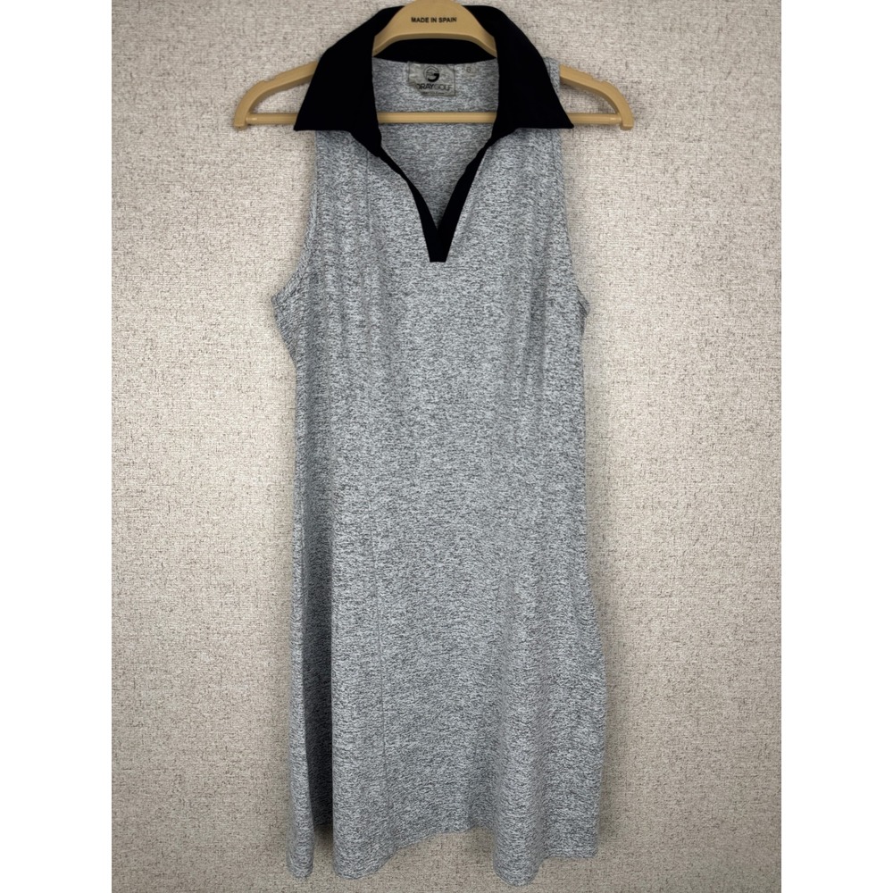 Foray Golf Heather Grey Sleeveless Polo Dress Black Collar Racerback Small